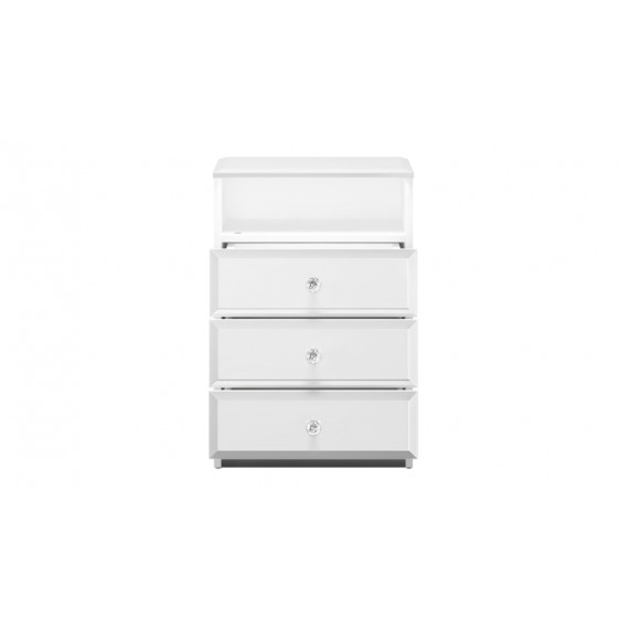 Nattbord Glam 45x68 cm - Hvit høyglans - 3 skuffer - LED