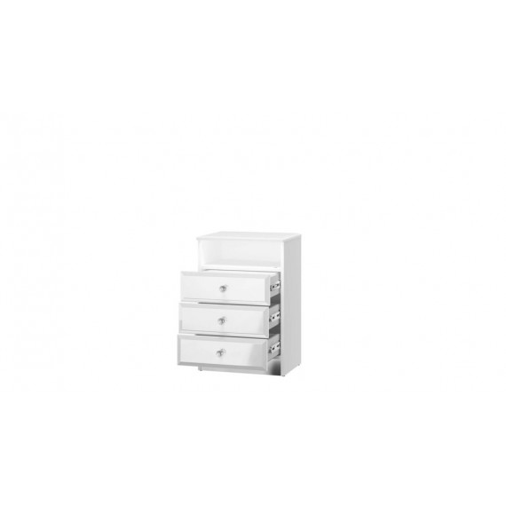 Nattbord Glam 45x68 cm - Hvit høyglans - 3 skuffer - LED