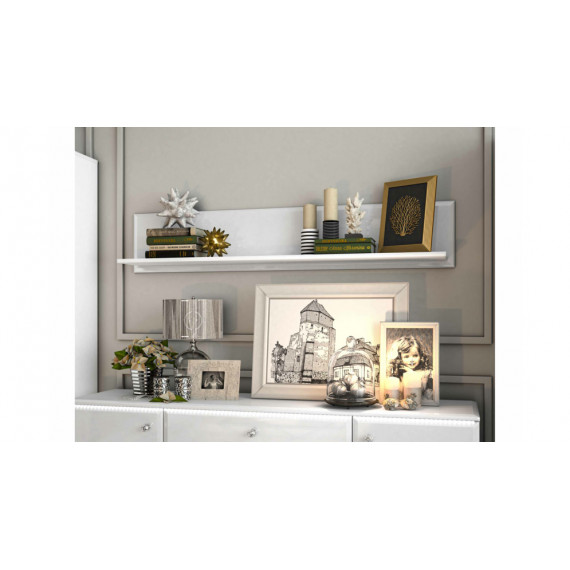 Hylle Glam 143x27 cm - Hvit høyglans