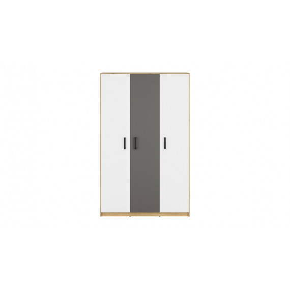 Garderobe Fin 119x191 cm - Hvit - Grå - Eik - 3 dører