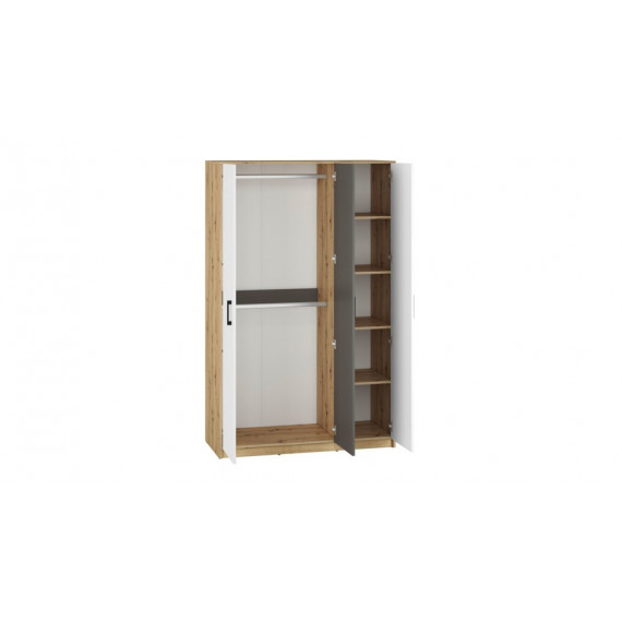 Garderobe Fin 119x191 cm - Hvit - Grå - Eik - 3 dører