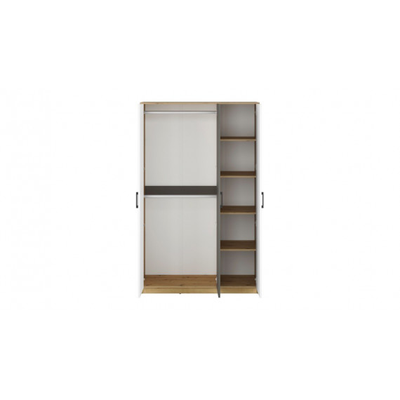 Garderobe Fin 119x191 cm - Hvit - Grå - Eik - 3 dører