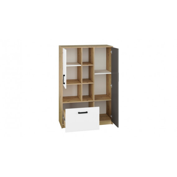 Skap Fin 92x139 cm - Hvit - Grå - Eik - 3 dører