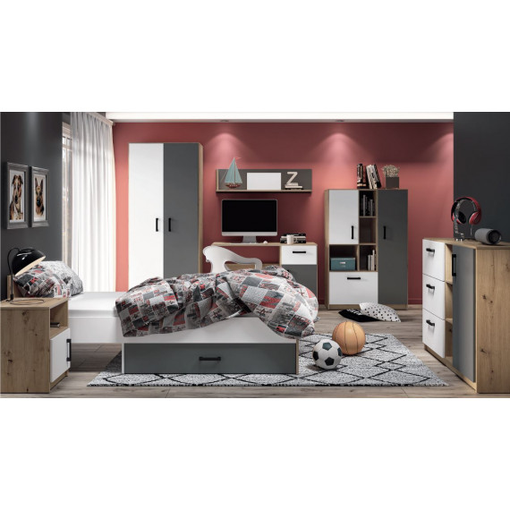 Hjørnegarderobe Fin 82x191 cm - Hvit - Grå - Eik - 2 dører