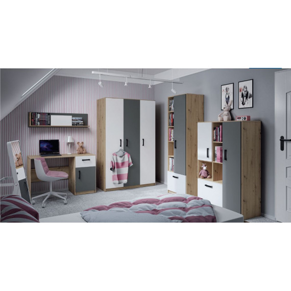 Hjørnegarderobe Fin 82x191 cm - Hvit - Grå - Eik - 2 dører