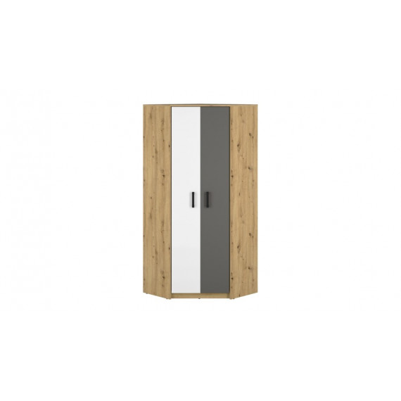 Hjørnegarderobe Fin 82x191 cm - Hvit - Grå - Eik - 2 dører