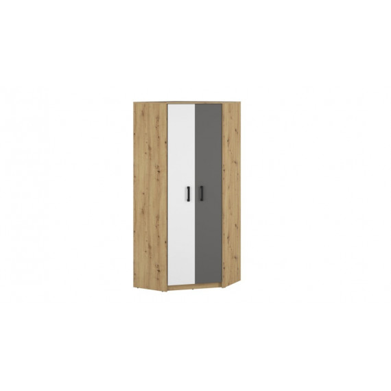 Hjørnegarderobe Fin 82x191 cm - Hvit - Grå - Eik - 2 dører