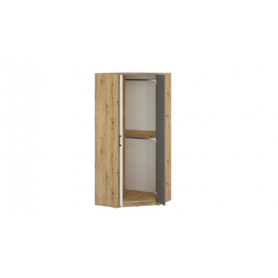 Hjørnegarderobe Fin 82x191 cm - Hvit - Grå - Eik - 2 dører