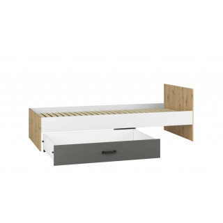 Seng Fin 200x90 cm - Hvit - Grå - Eik - 1 skuff