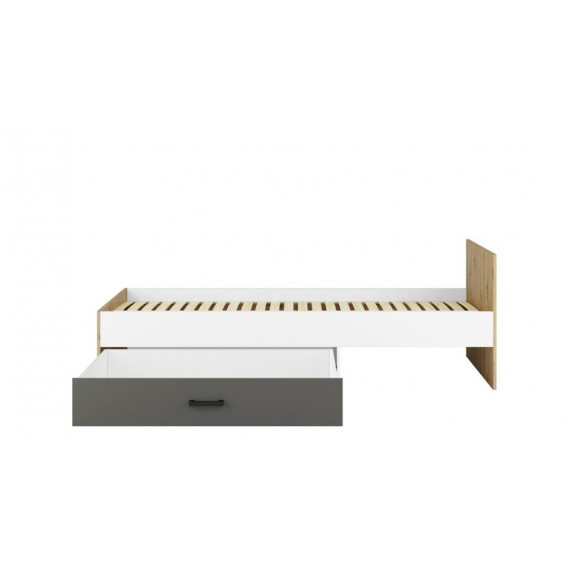 Seng Fin 200x90 cm - Hvit - Grå - Eik - 1 skuff