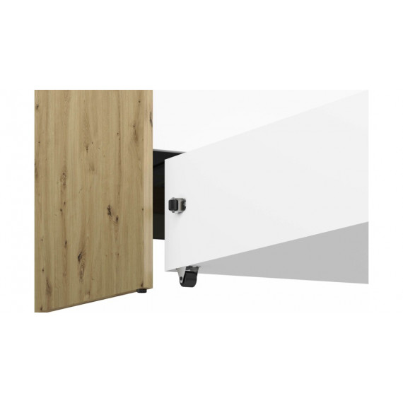 Seng Fin 200x90 cm - Hvit - Grå - Eik - 1 skuff