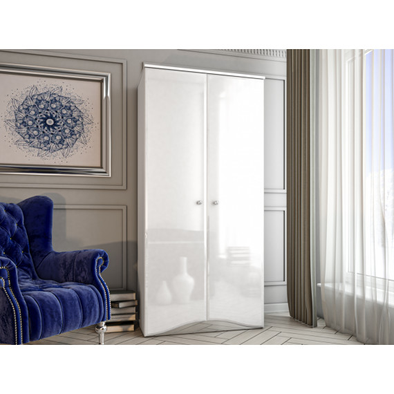 Garderobe Glam 90x190 cm - Hvit høyglans - 2 dører