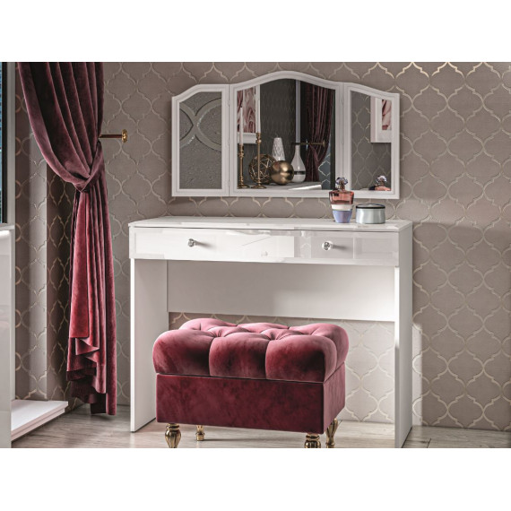 Toalettbord Glam 100x79 cm - Hvit høyglans - 1 skuff