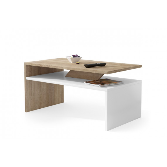 Sofabord Prima 90 cm - Sonoma eik - Hvit - med hylle