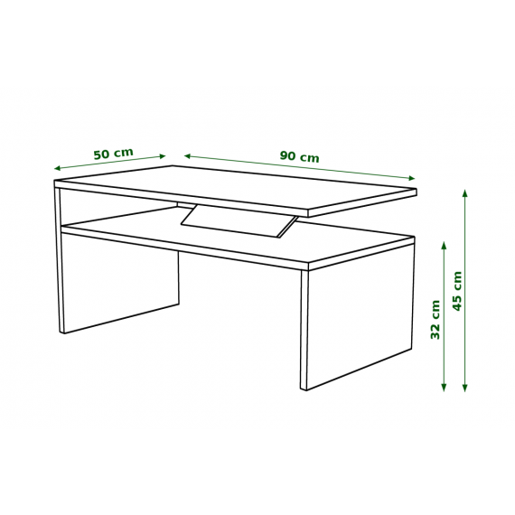 Sofabord Prima 90x50 cm - eik craft - svart - med hylle