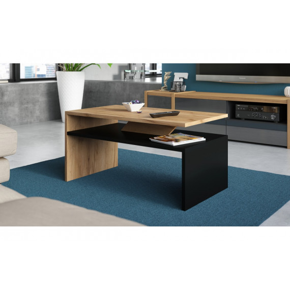 Sofabord Prima 90x50 cm - eik craft - svart - med hylle