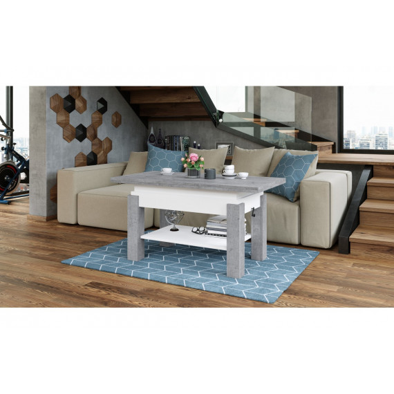 Sofabord Brawo 110x60 cm - betong - hvit matt - justerbart