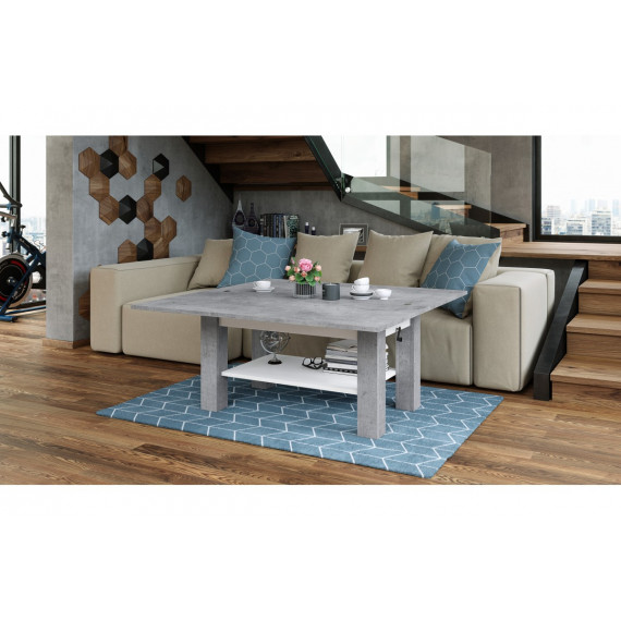 Sofabord Brawo 110x60 cm - betong - hvit matt - justerbart
