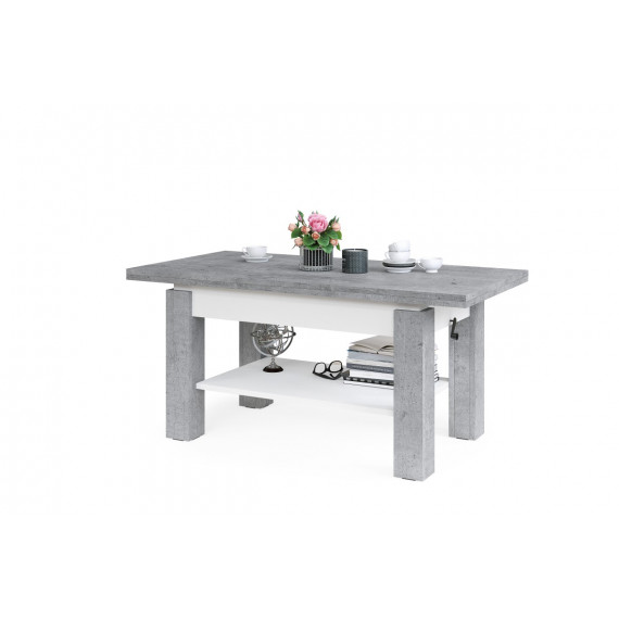Sofabord Brawo 110x60 cm - betong - hvit matt - justerbart