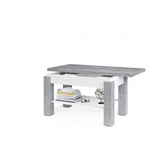 Sofabord Brawo 110x60 cm - betong - hvit matt - justerbart