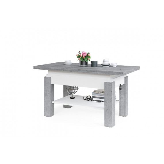 Sofabord Brawo 110x60 cm - betong - hvit matt - justerbart