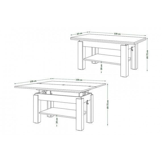 Sofabord Brawo 110x60 cm - betong - hvit matt - justerbart