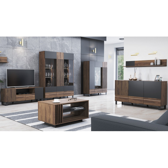 Tv-benk Boston 150x56 cm - mørk brun - 2 dører - 1 skuff