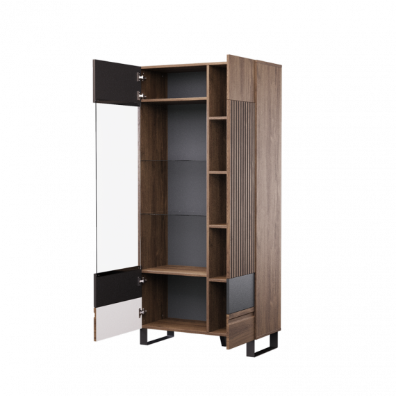Vitrineskap Boston 92x195 cm - mørk brun - med belysning