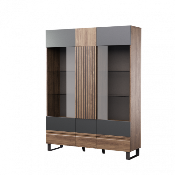 Vitrineskap Boston 148x194 cm - mørk brun - 3 dører