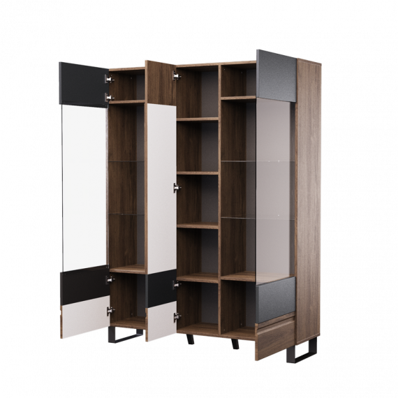 Vitrineskap Boston 148x194 cm - mørk brun - 3 dører