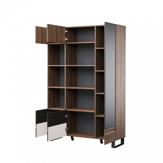 Reol  Boston 129x194 cm - mørk brun - 5 dører