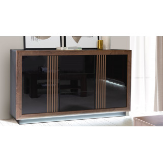 Skjenk Avona 163 x 100 cm - Svart høyglans - 2 dører - 3 skuffer