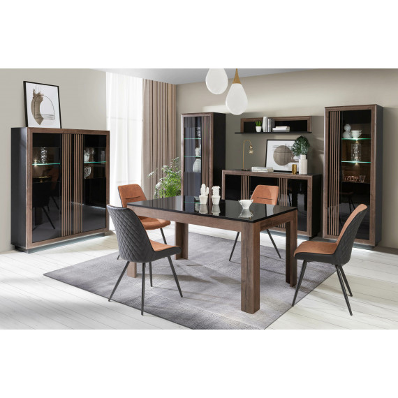 Spisebord Avona 160-207 cm - Mørk eik - Svart høyglans