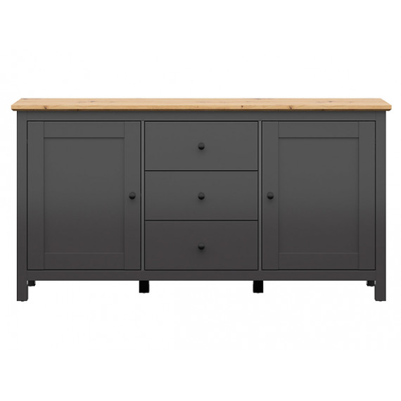 Skjenk Hesen 186x96 cm - 3 skuffer - 2 dører - grafitt - eik artisan