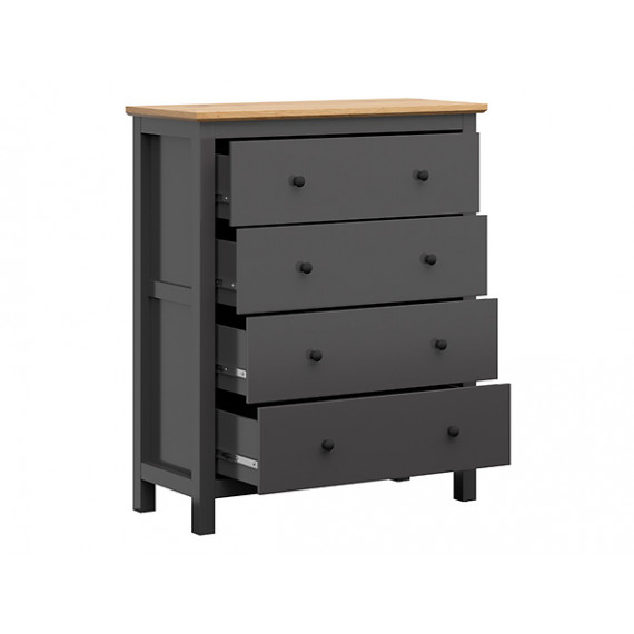 Kommode Hesen 101x120 cm - 4 skuffer - grafitt - eik artisan