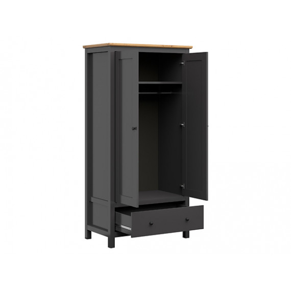 Garderobeskap Hesen 101x203 cm - 2 dører - 1 skuff - grafitt