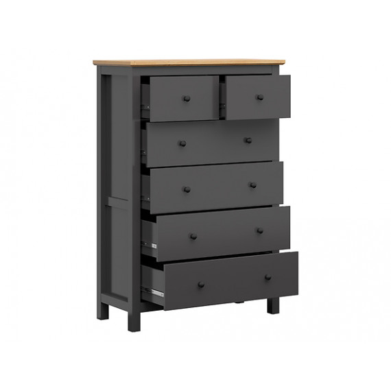 Kommode Hesen 101x145 cm - 6 skuffer - grafitt - eik artisan