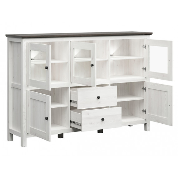 Skjenk Hesen 186x126 cm - Glassdører - Belysning