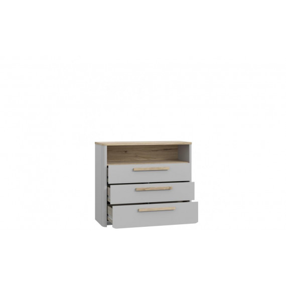 Kommode Surf 99x86 cm - Grå matt - Eik catania - 3 skuffer