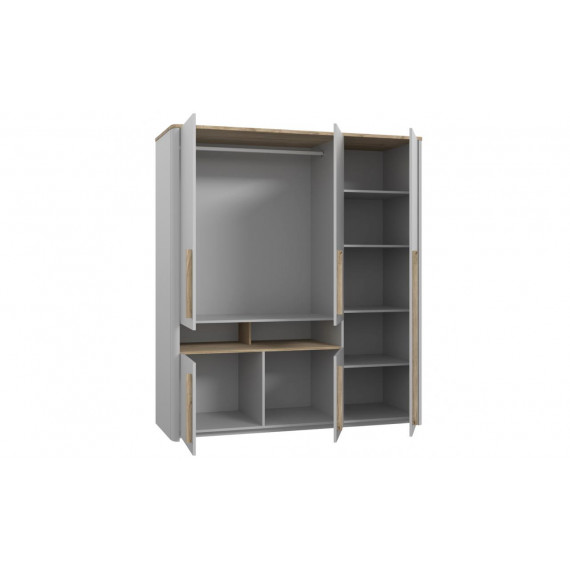 Garderobeskap Surf 158x194 cm - Grå matt - Eik catania - 5 dører