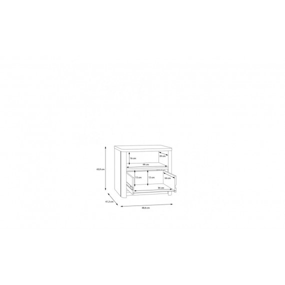 Nattbord Surf 49x44 cm - Grå matt - Eik catania - 1 skuff