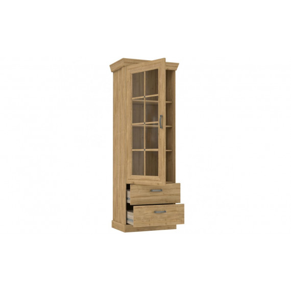 Vitrineskap Kalikst 75x205 cm - eik waterford - 1 dør - 2 skuffer - LED