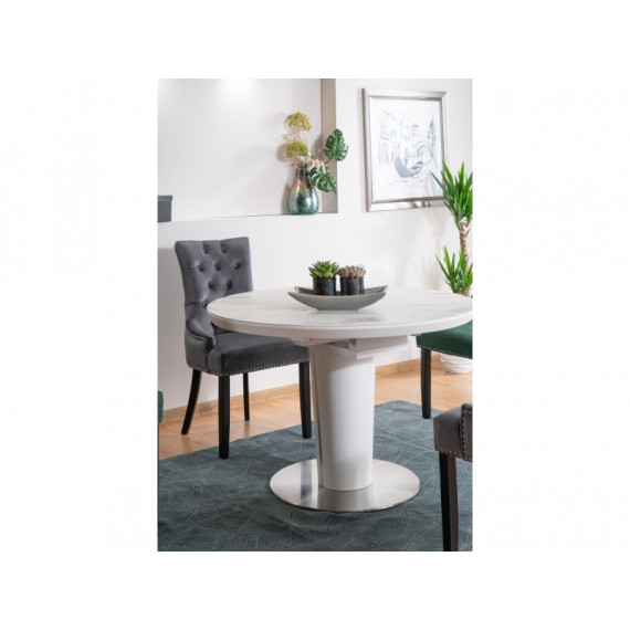 Spisebord Orbito 120-160 cm - Rundt uttrekkbart - Keramikk - Marmorlook