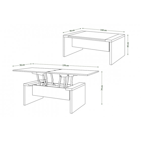 Sofabord Space 110-170 cm  - eik sonoma - hvit matt