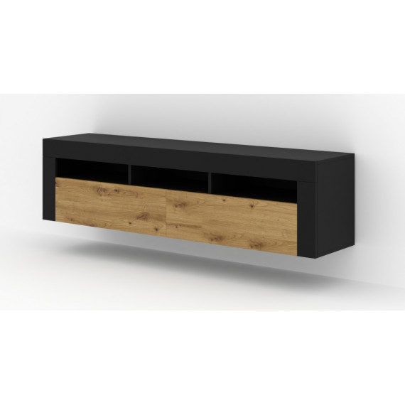 Vegghengt tv-bord Moreno 160 cm - Svart - Eik artisan