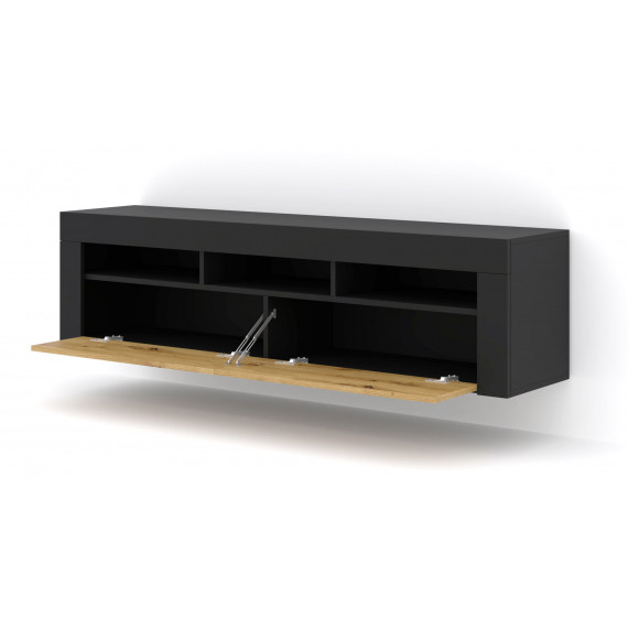 Vegghengt tv-bord Moreno 160 cm - Svart - Eik artisan
