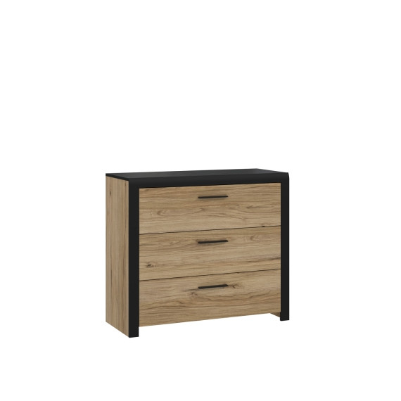 Kommode Dalate 101x88 cm - eik catania - svart matt - 3 skuffer