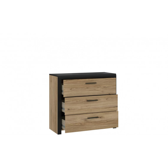 Kommode Dalate 101x88 cm - eik catania - svart matt - 3 skuffer