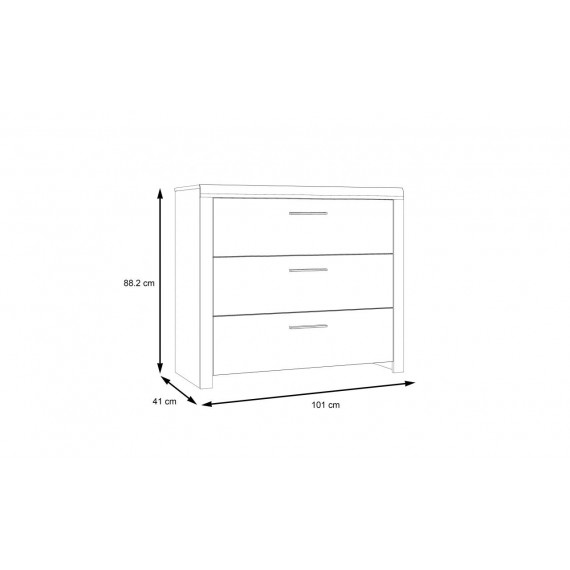 Kommode Dalate 101x88 cm - eik catania - svart matt - 3 skuffer