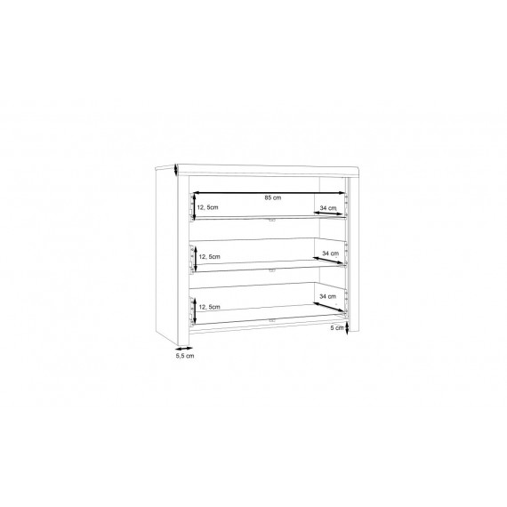 Kommode Dalate 101x88 cm - eik catania - svart matt - 3 skuffer